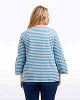 Corey Bell Sleeve Top Blue Mariner Stripe