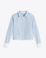 Long Sleeve Cropped Button Down Oxford Shirting