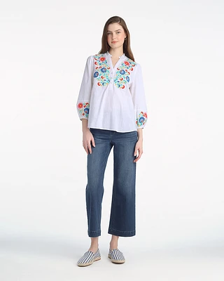 Long Sleeve Top with Floral Embroidery