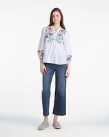 Long Sleeve Top with Floral Embroidery