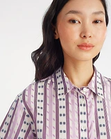 Short Sleeve Cropped Button Down Dotted Stripes Jacquard