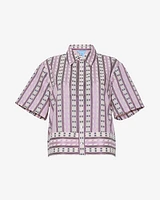 Short Sleeve Cropped Button Down Dotted Stripes Jacquard