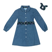 Girls' Chambray Dress and Scrunchie Set