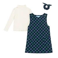 Girls' Flannel Dress, Top and Scrunchie Set