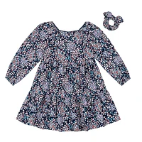 Girl's Cord Printed Dress and Scrunchie Set