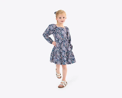 Girl's Cord Printed Dress and Scrunchie Set