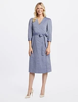 Embroidered Dot Chambray Wrap Dress