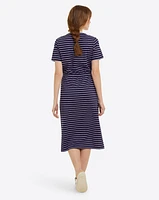 Tie Waist Midi T-Shirt Dress Nassau Navy Mariner Stripe