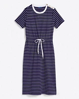 Tie Waist Midi T-Shirt Dress Nassau Navy Mariner Stripe