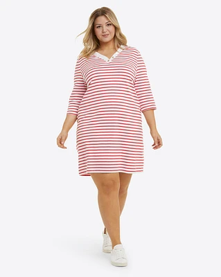 V-Neck T-Shirt Dress Lipstick Red Mariner Stripe