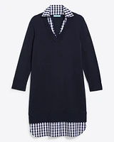 Wool and Cotton Combo Sweaterdress Navy