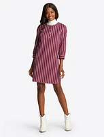 Belted Shift Dress Berry Stripe