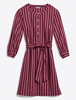 Belted Shift Dress Berry Stripe