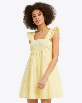 Maddie Embroidered Babydoll Dress Yellow Stripe