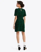 Flutter Sleeve Shift Dress Blackwatch Plaid