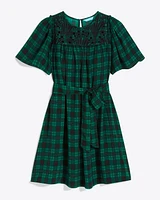 Flutter Sleeve Shift Dress Blackwatch Plaid
