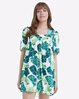 Square Neck Dress Monstera Floral