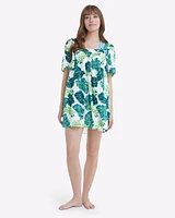 Square Neck Dress Monstera Floral