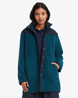 Button Down Fleece Coat Teal