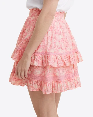 Pull on Ruffled Skirt Pink Paisley