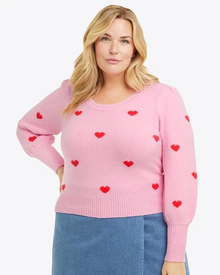 Puff Sleeve Heart Sweater Pink