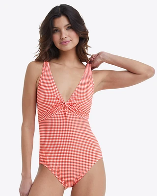 Twist Front One Piece Swimsuit Red Gingham