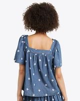 Maren Top Embroidered Chambray