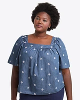 Maren Top Embroidered Chambray