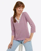 V-Neck Puff Sleeve Shirt Dark Pink Mariner Stripe