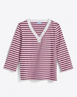 V-Neck Puff Sleeve Shirt Dark Pink Mariner Stripe