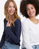 Long-Sleeve Easy Knit Top White