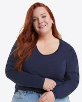 Long-Sleeve Easy Knit Top Navy