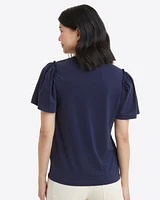 Short Sleeve Easy Knit Top Navy