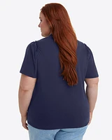 Short Sleeve Easy Knit Top Navy