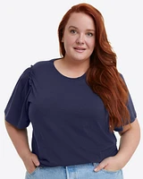 Short Sleeve Easy Knit Top Navy