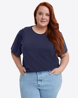 Short Sleeve Easy Knit Top Navy