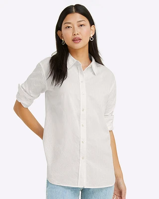 Button Down Top White Shirting Stripe