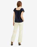 Maren Top Navy Embroidered Stripe