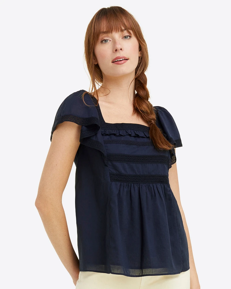 Maren Top Navy Embroidered Stripe