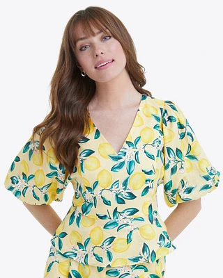 Terrie Tie Back Top Linen Lemon Blossom