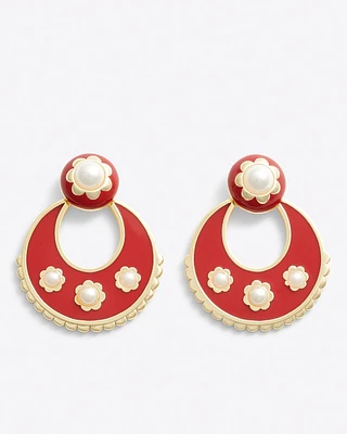 Enamel and Pearl Doorknocker Earrings