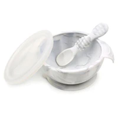 Bumkins Silicone First Feeding Set with Lid & Spoon, Marble