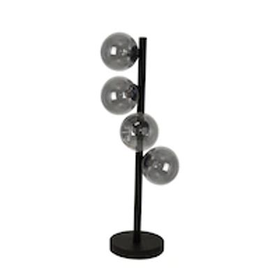 4 Light Halogen Table Lamp, Matte Black Finish with Smoked Glass