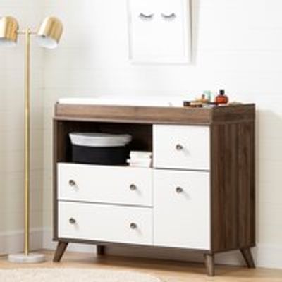 Yodi Changing Table with Drawers, Natural Walnut and Pure White