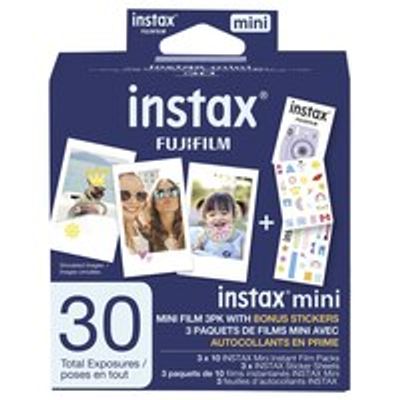 FUJIFILM INSTAX MINI Film 3 Pack (30 exposures) with BONUS Stickers