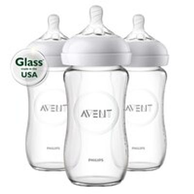 Set of 3 Natural Glass Baby Bottle, 8 oz