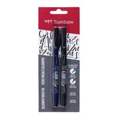Tombow Fudenosuke Brush Calligraphy Pen Hard & Soft Tip Black 2 Pack
