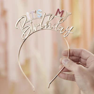 It's My Birthday Headband, Gold and Pastel