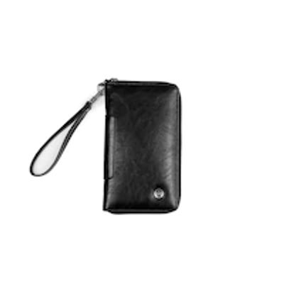 Victoria Zippered Wallet, Black Faux Leather