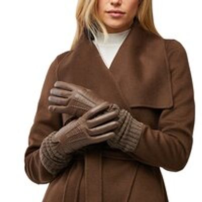 CARMEL leather gloves with knit lining, Chestnut Medium